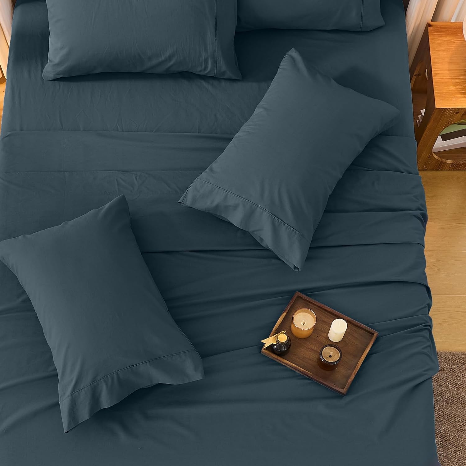 Bedlifes 100% French Linen Sheets Queen Size 18-24'Extra Deep Pocket 4-Piece Set Breathable & Moisture-Wicking,Soft & Durable Sheets for Thick Mattresses(Cool Gray)