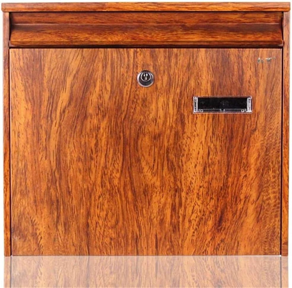 Post Box Modern Wall Mount Lockable Mailbox Outdoor Galvanized Metal Key Parcel Box Packages Drop Slot Secure Lock Outdoor Mailbox-36x10x32cm, Brown