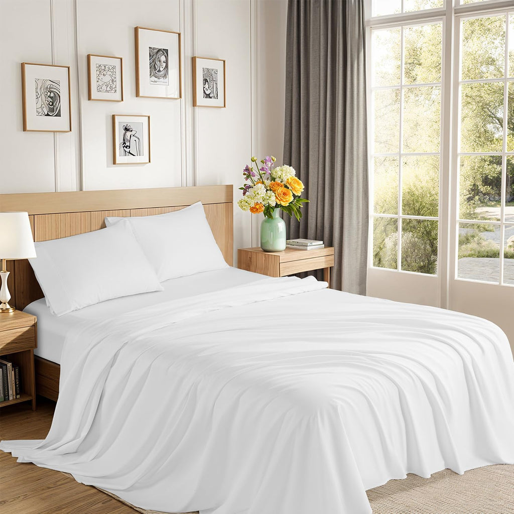 1200 Thread Count Cotton Sheets, 100% Egyptian Cotton Sheet for Queen Size Bed,Very Smooth Soft with 18' Deep Pocket Sheets 4-Pc Sets (Pearl White, Queen)
