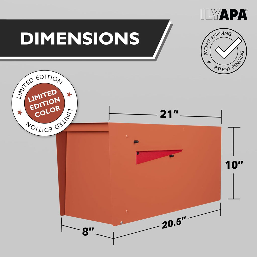Ilyapa Modern Mailbox for Outside Post Mount - Terracotta Heavy Duty Powder Coated Metal Mailbox, Waterproof Letter Box for Parcels