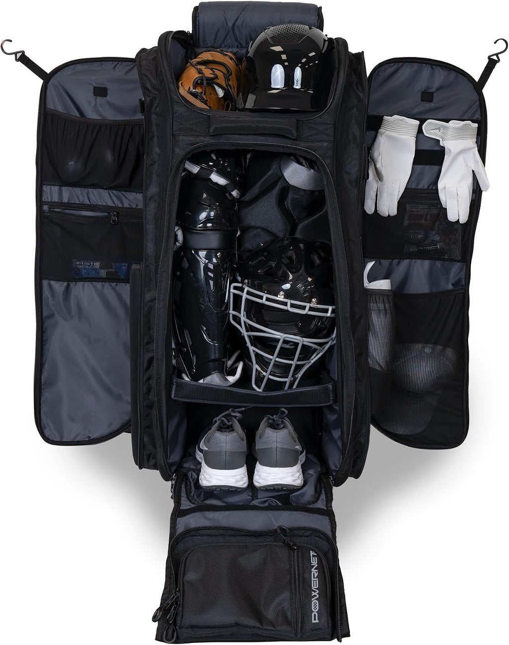 PowerNet Optimus Catcher's Bag, Rolling Equipment Bag Holds All Baseball & Softball Gear, 7 Internal Bat Sleeves, Cleat Compartment, Personalization Panel & Hooks