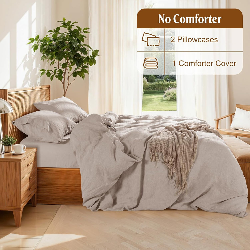 LBRO2M 100% France Linen Duvet Cover Set 3 Pcs Including 1 Flax Comforter Cover with Zipper Closure, 2 Pillowcase, Cozy Duvet Cover California King Size Linen Color