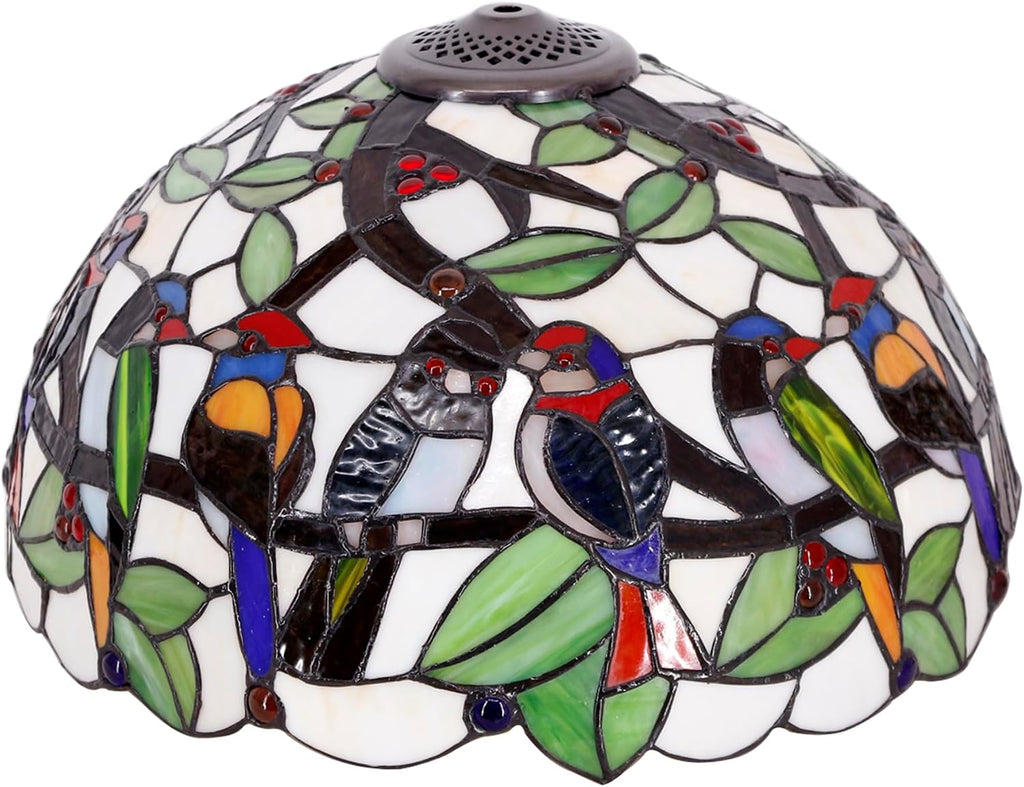 Large Tiffany Lamp Shade Replacement Only 16Inch Stained Glass Lampshade Fit For Table Lamps FLoor Lamp Ceiling Fixture Pendant Hanging Light Home Office Decoration (Double Birds Amber)