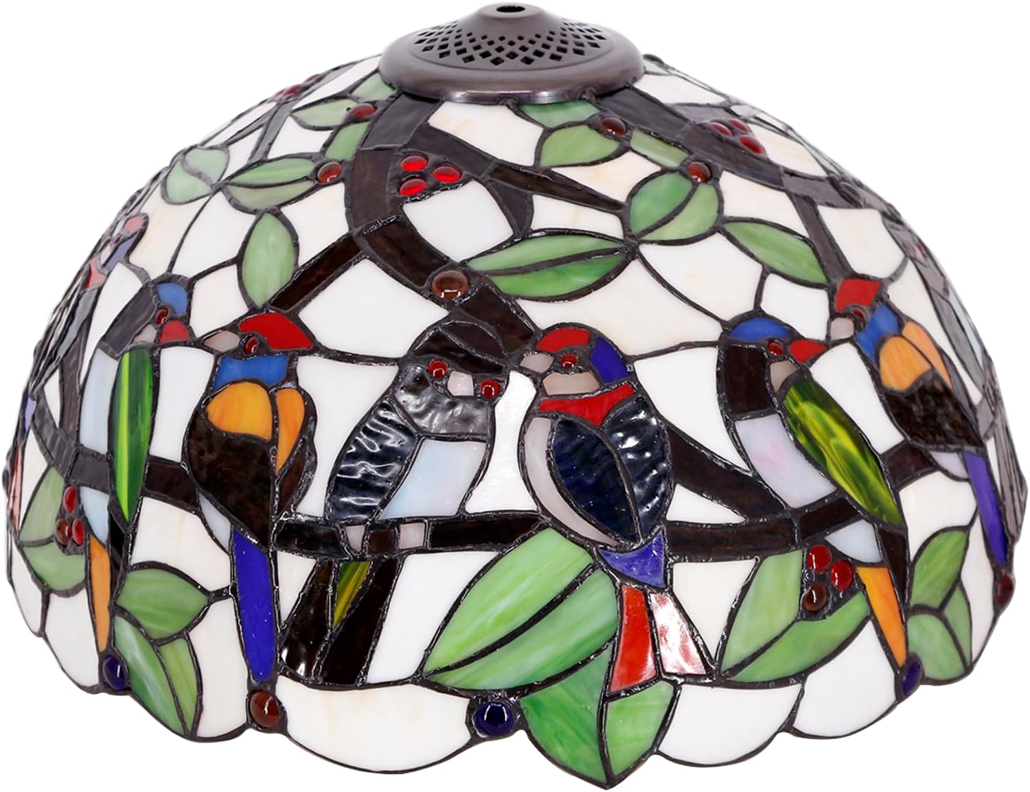 Large Tiffany Lamp Shade Replacement Only 16Inch Stained Glass Lampshade Fit For Table Lamps FLoor Lamp Ceiling Fixture Pendant Hanging Light Home Office Decoration (Double Birds Amber)