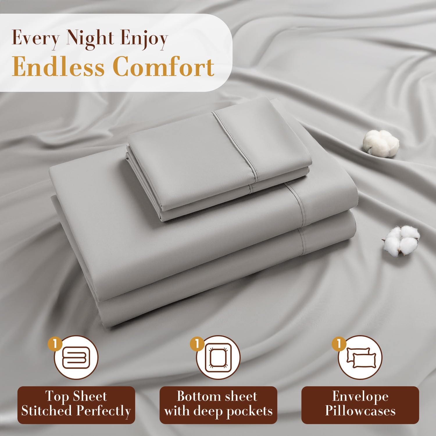 1200 Thread Count Cotton Sheets, 100% Egyptian Cotton Sheet for Queen Size Bed,Very Smooth Soft with 18' Deep Pocket Sheets 4-Pc Sets (Dove Grey, Queen)