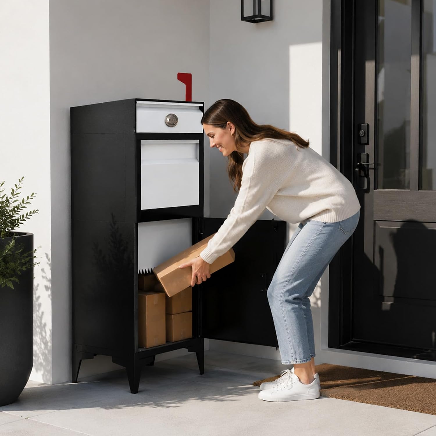 Pochar Large Package Delivery Boxes for Outside, Extra Large Mailbox for Parcel, Alloy Steel Post Mailbox, Lockable Anti-Theft Parcel Drop Box for Porch Curbside Office, 14.25' x 20.5' x 47.5'
