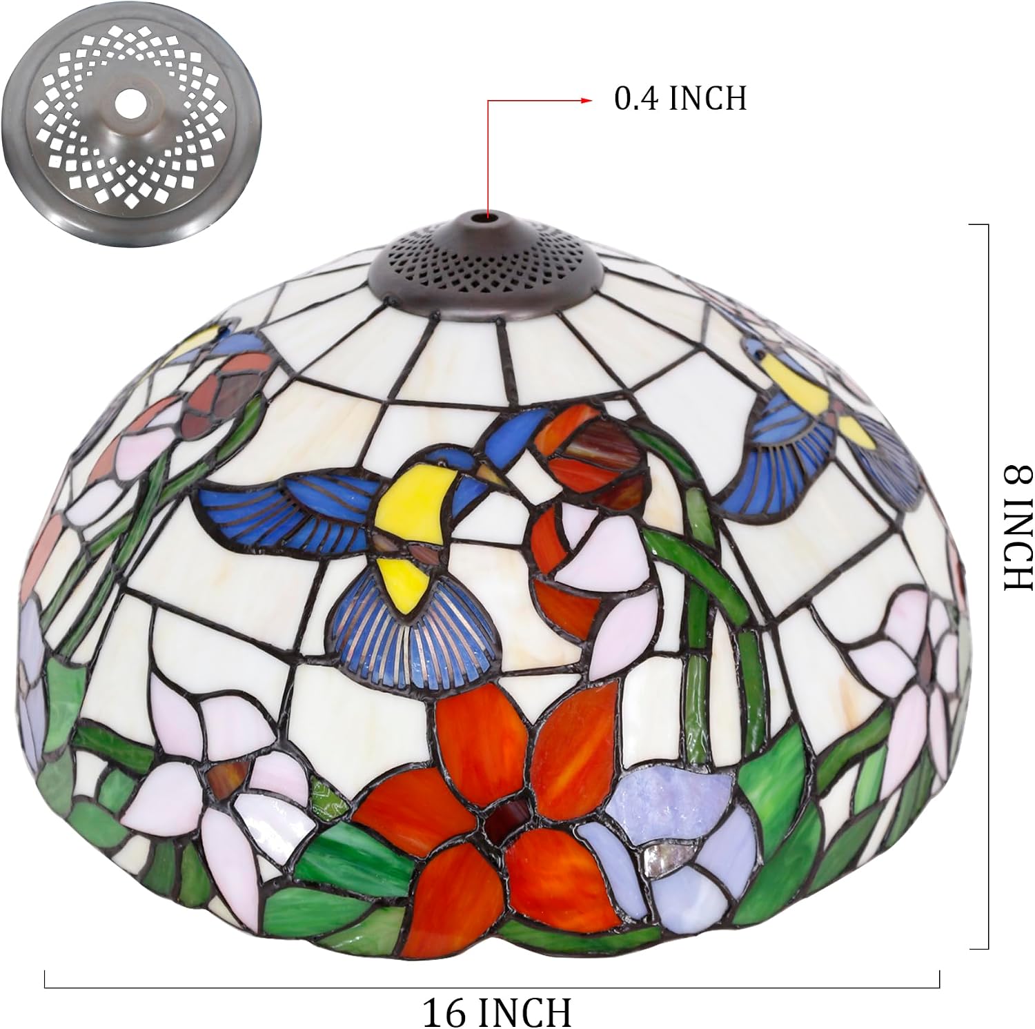Large Tiffany Lamp Shade Replacement Only 16Inch Stained Glass Lampshade Fit For Table Lamps FLoor Lamp Ceiling Fixture Pendant Hanging Light Home Office Decoration (Cream Amber Hummingbird)