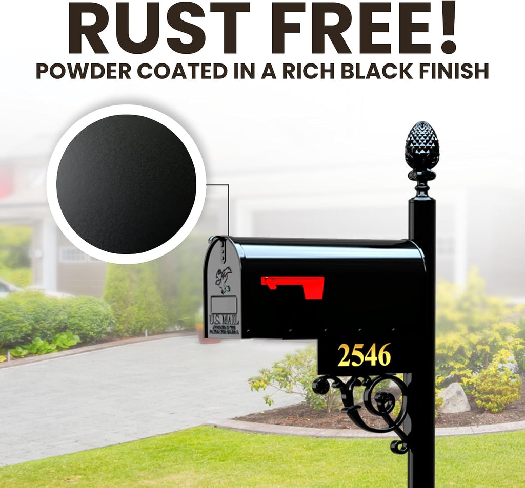 The Essex Large Black Mailbox with Address Plaque, Flag, and Numbers Included. Complete Luxury Mailbox and Post Combo Kit with Beautiful, Unique, Classic, Traditional, Decorative Features