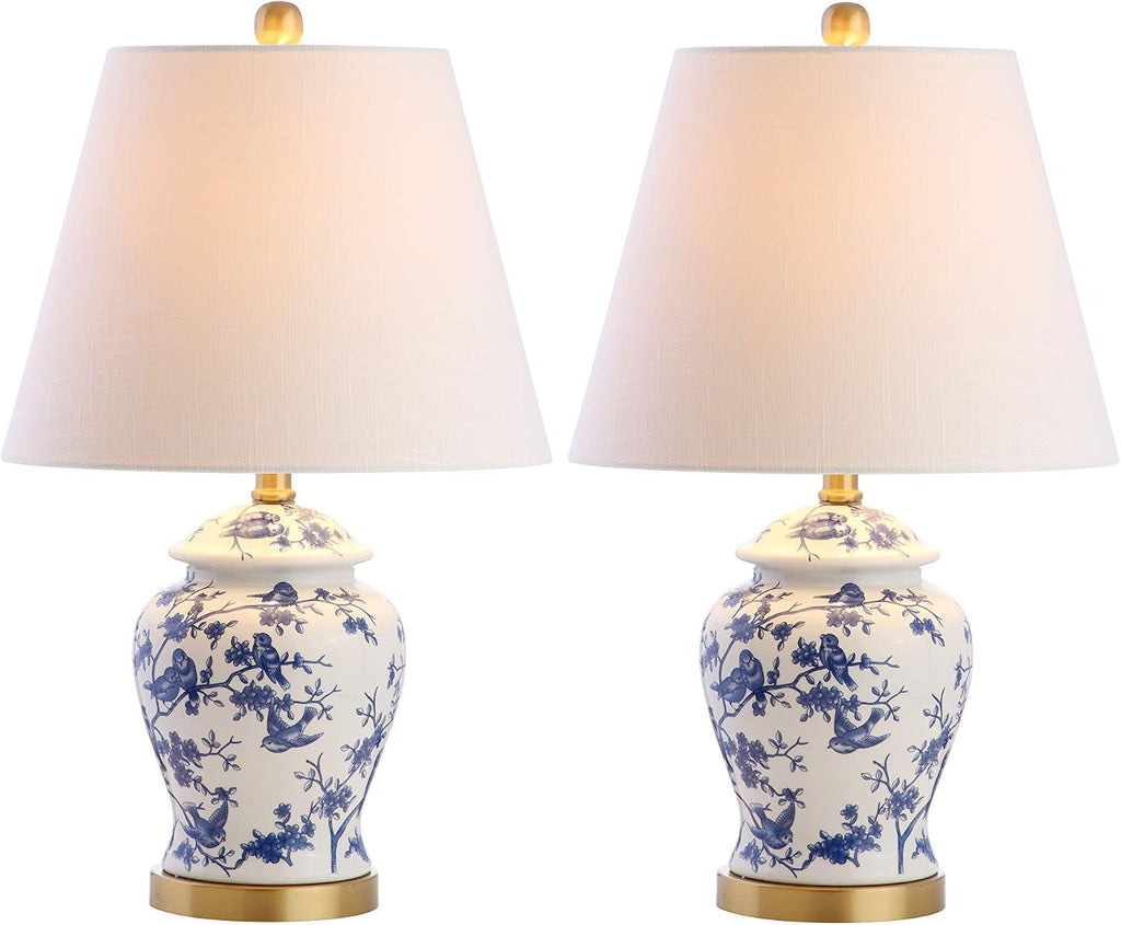 Eyely EYL3005A-SET2 Brussels 22' Chinoiserie Table Lamp for Reading Room, Living Room, Office, Bedroom, Classic, Cottage, Traditional, Blue/White (Set of 2)