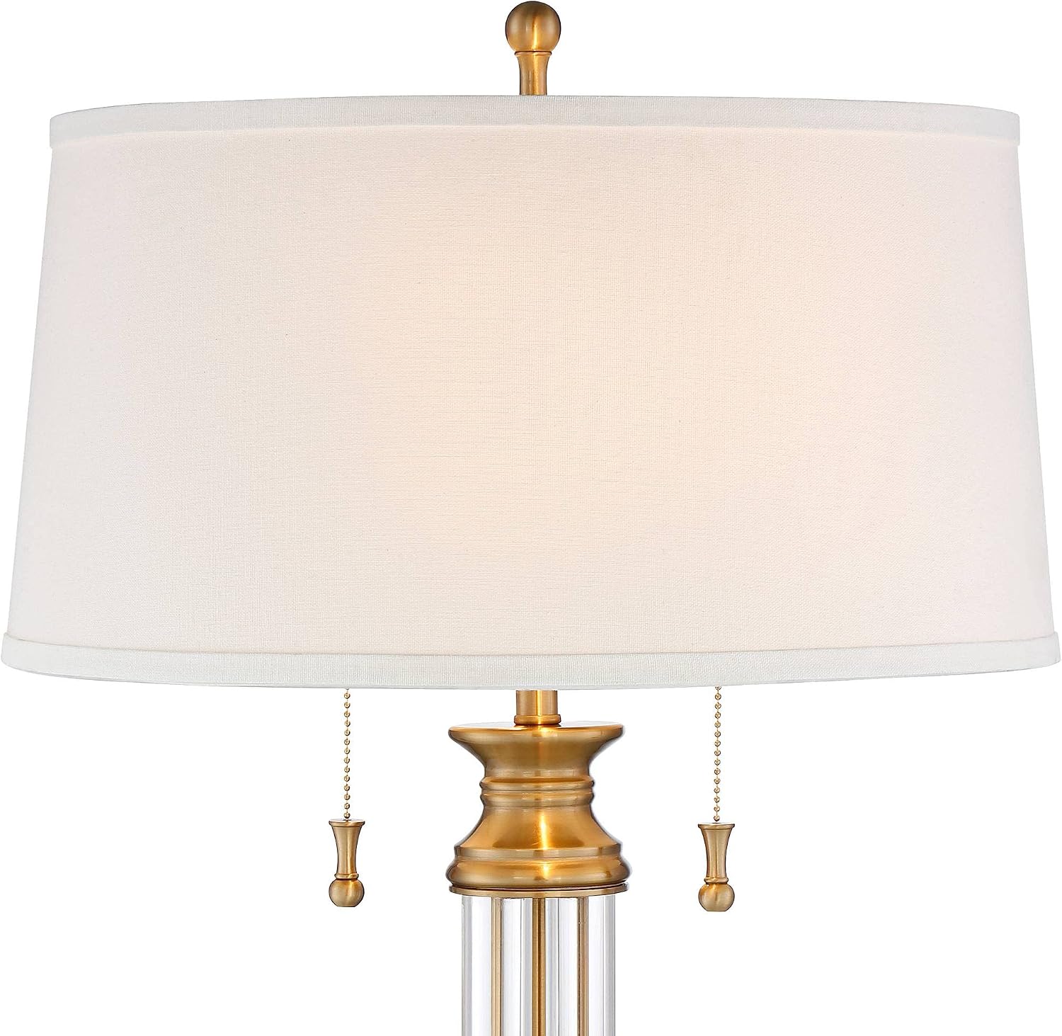 Vienna Full Spectrum Rolland Traditional Table Lamps 30' Tall Set of 2 Clear Glass Column Antique Brass Gold Off-White Fabric Drum Shade for Bedroom Living Family Room Bedside Nightstand House Home