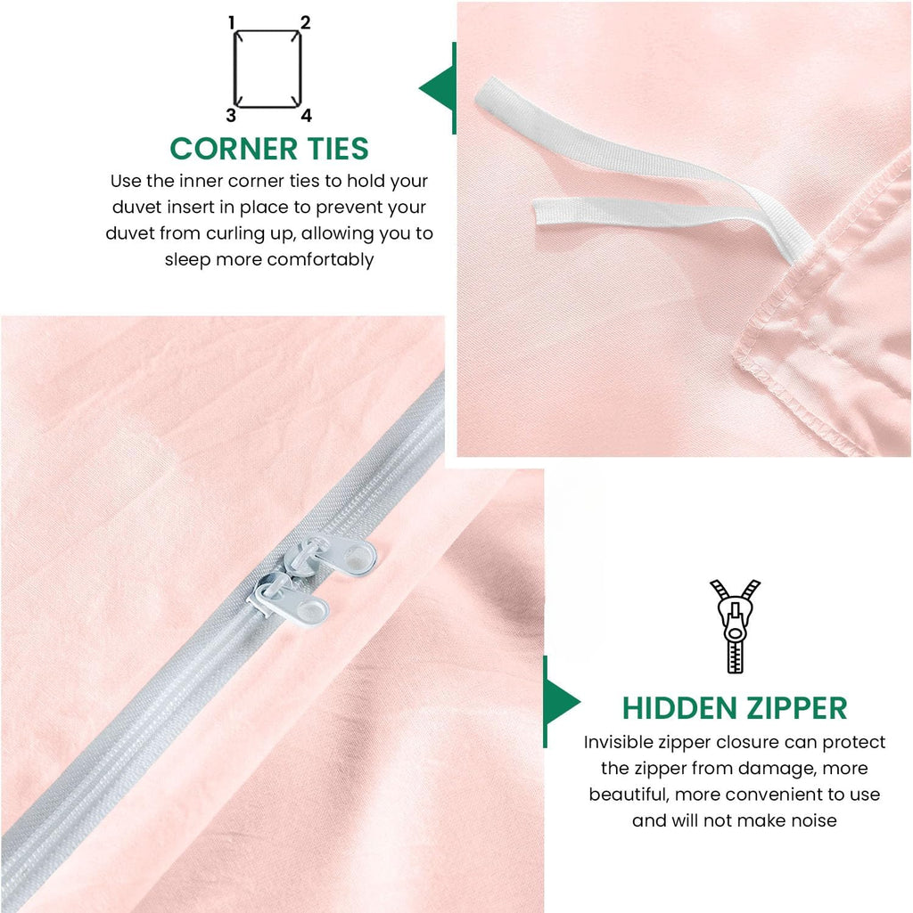 800TC 3 Sided Zipper Duvet Cover Set Soft Egyptian Cotton 3 Sided Zipper Closure, 3 PCS 1-Duvet Cover & 2- Pillow Shams - Oversize Queen Size (98' x 98') Inches, (Solid Baby Pink)