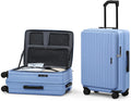 ROAMING 24 Inch Checked Luggage TOP Opening Rolling Suitcase PC hard sided luggage with Spinner Wheels Cup Holder Tsa Lock Specially Designed Ergonomic Pull Rod Handle for Travel Woman Men Blue