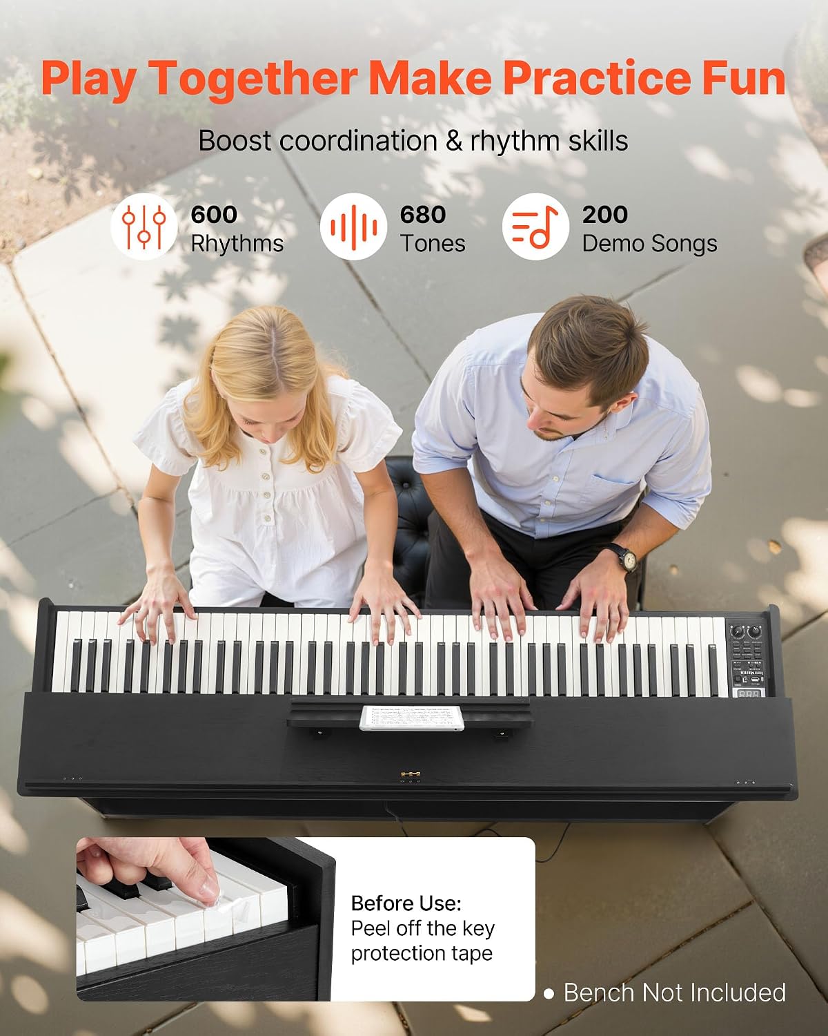 VEVOR Weighted Digital Piano, 88 Keys Fully Weighted, Electric Piano Keyboard with Furniture Stand, Power Adapter, Triple Pedal, 680 Tones, Support Wireless Connection, with Headphones, for Beginners
