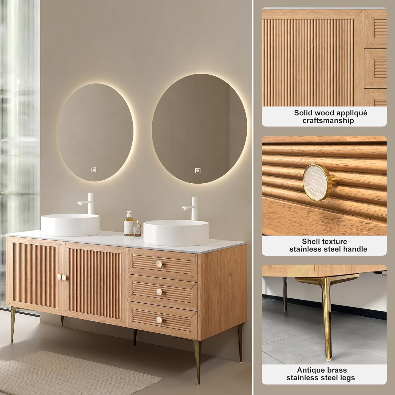 36' Bathroom Vanity with Sink, Plywood Storage Cabinet with 2 Drawers and Soft Close Door, 4 Metal Legs, Round White Ceramic Basin, Wooden Modern Bathroom Vanities, Pre-Assembled, Oak