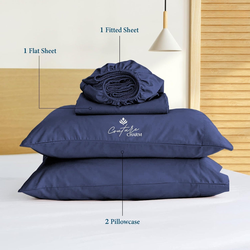 Queen Size 1000 Thread Count 100% Egyptian Cotton Sheet Set, 4-Piece, Sateen Weave, with 10-12' Deep Pocket Snug Fit (Solid, Medium Blue)
