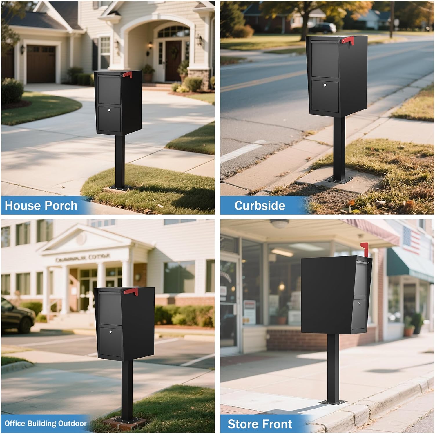 POCHAR Curbside Large Mailbox for Outside with Post - Locking Mailbox Post Mount with Base Plate - Weekend-Away Design Large Street Mail Box(Black)