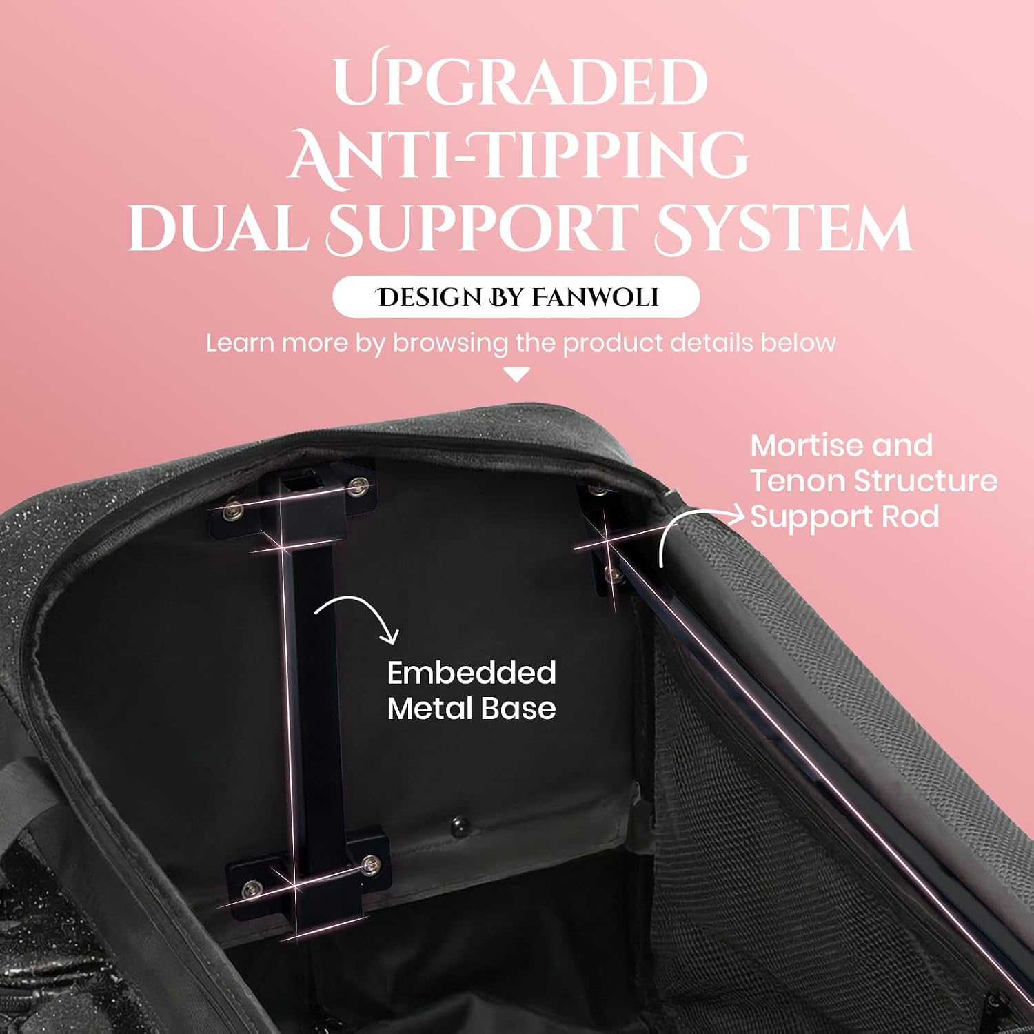 Fanwoli 23' Rolling Dance Duffel Bag with Garment Rack | Detachable 4-Spinner Wheels | Waterproof Glitter Fabric | Competition Travel Luggage for Cheerleader, Skating, Gymnast & Sleepover | Black