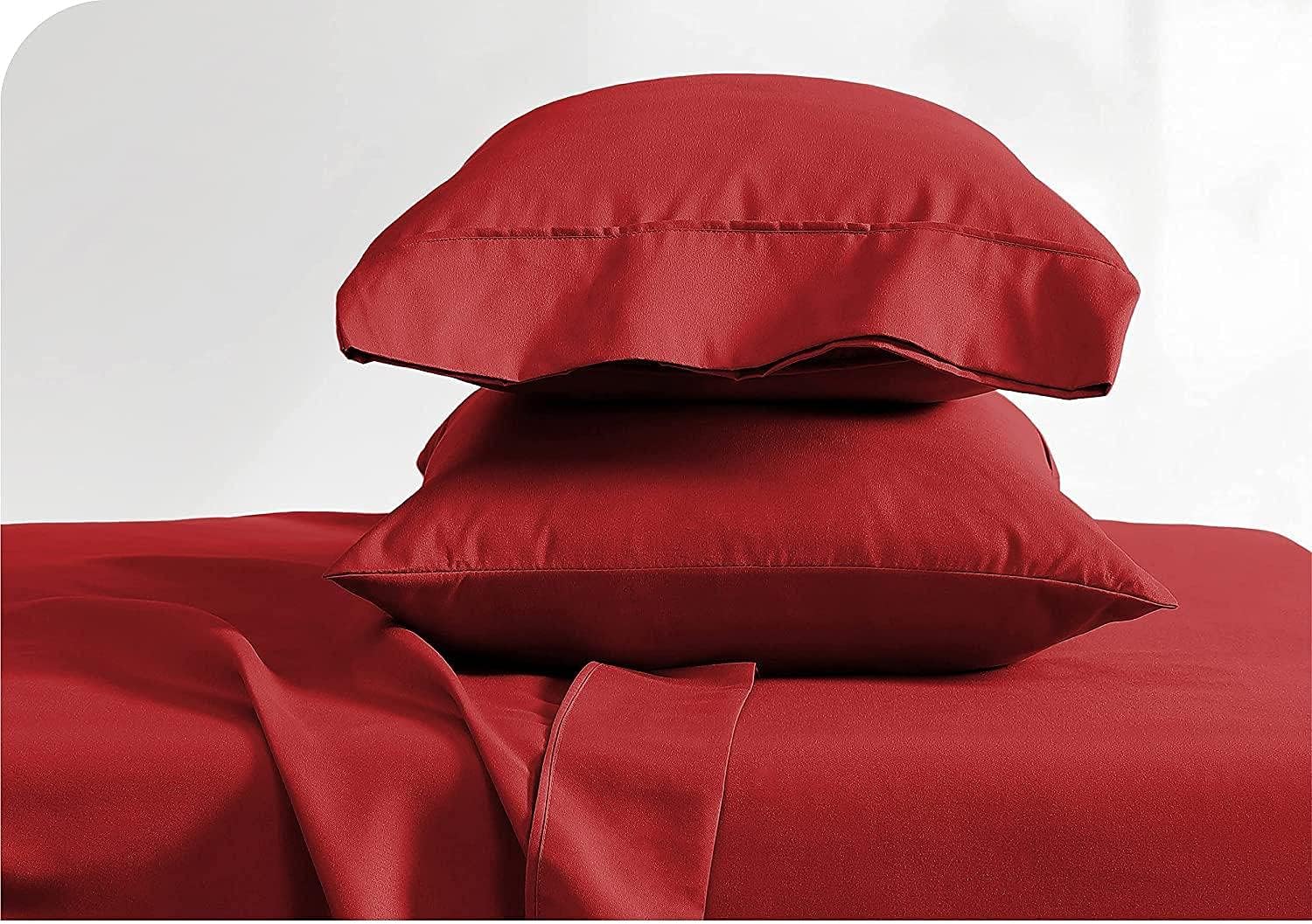 4 Piece Burgundy Bed Sheet Set 100% Egyptian Cotton Sheets Queen Size Premium 800 Thread Count Sateen Weave, Fits Mattress Upto 21'' Deep Pocket (1 Flat, 1 Fitted Sheets, 2 Pillow Cases)