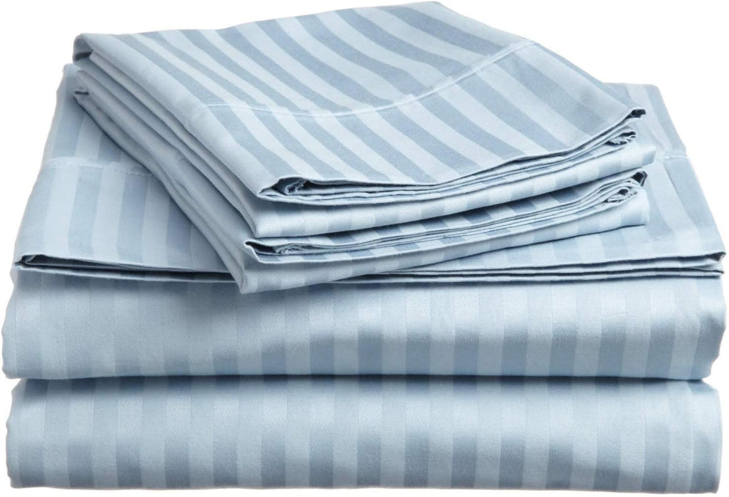 Breathable Luxury Bedding ! 800 Thread Count 100% Egyptian Cotton King Size 4 Piece Sheet Set Fit 15' Inch to 18' Inch Deep Pocket Stripe. Light Blue