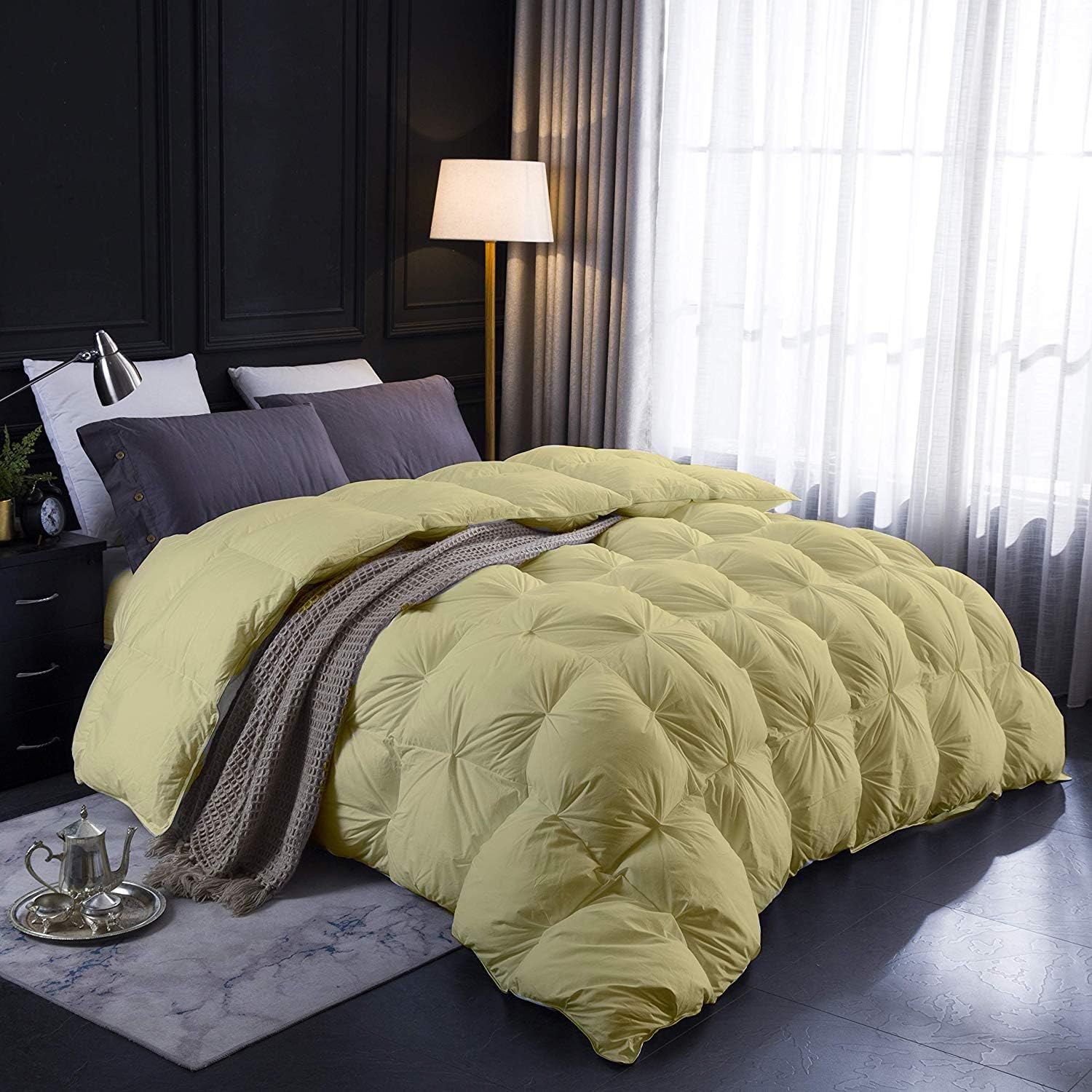 Hotel Collection 1600-TC Pinch Pleated Down Comforter Oversized Queen Size 98 x 98 Inches 1-Piece All-Season Duvet Insert, 850 GSM Micro Fill with All Side Corner Tabs 100% Egyptian Cotton