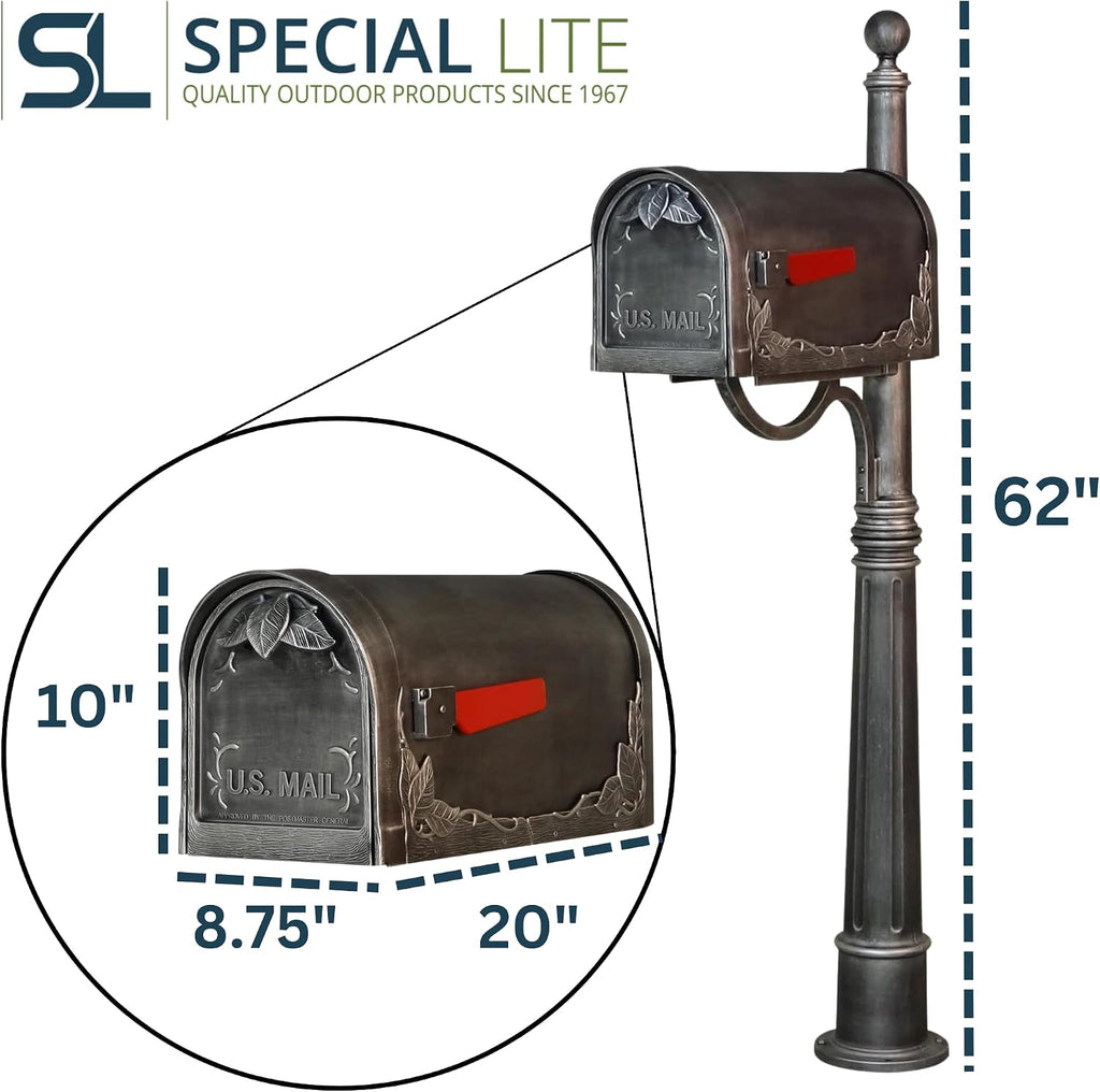 Special Lite Floral Curbside Mailbox with Ashland Post - Swedish Silver Mailbox with Aluminum Post - SCF-1003_SPK-600-SW