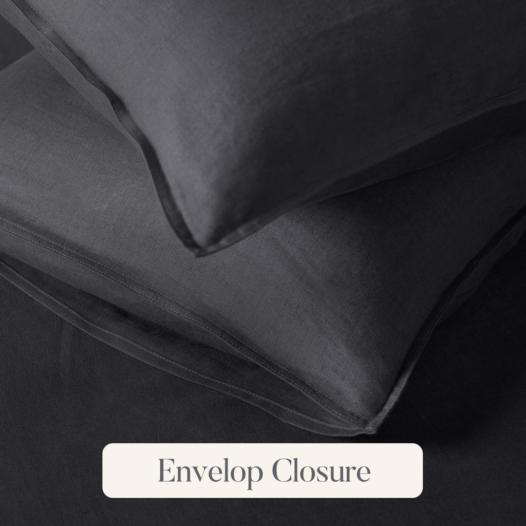 DAPU 100% Linen Duvet Cover Set - Pure Natural French Flax Linen with Corner Ties and Zipper Closure Soft Breathable Durable for Hot Sleepers 1 Duvet Cover 2 Pillowcases (Dark Gray, Full/Queen)