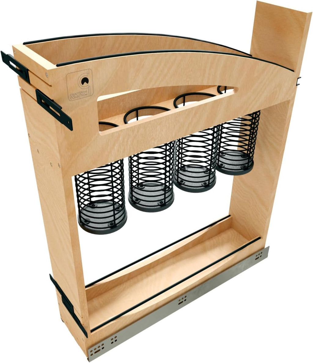 Rev-A-Shelf 5' Craftsman Collection Solid Maple Utensil Pullout Organizer w/Black Accents and BLUM Soft-Close Slides for 9' Base Cabinets