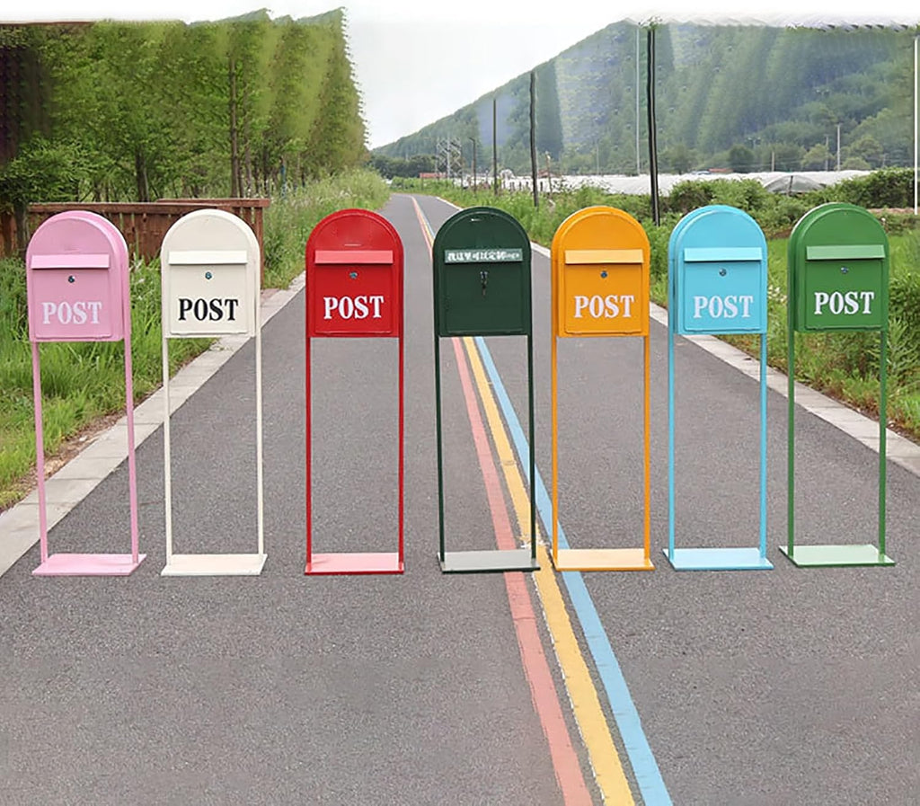 Mailboxes for Outside, Mailbox with Post Landing, Metal Mailbox with Keys Lock, for Garden, Lawn, Party, Countryside(Blue)