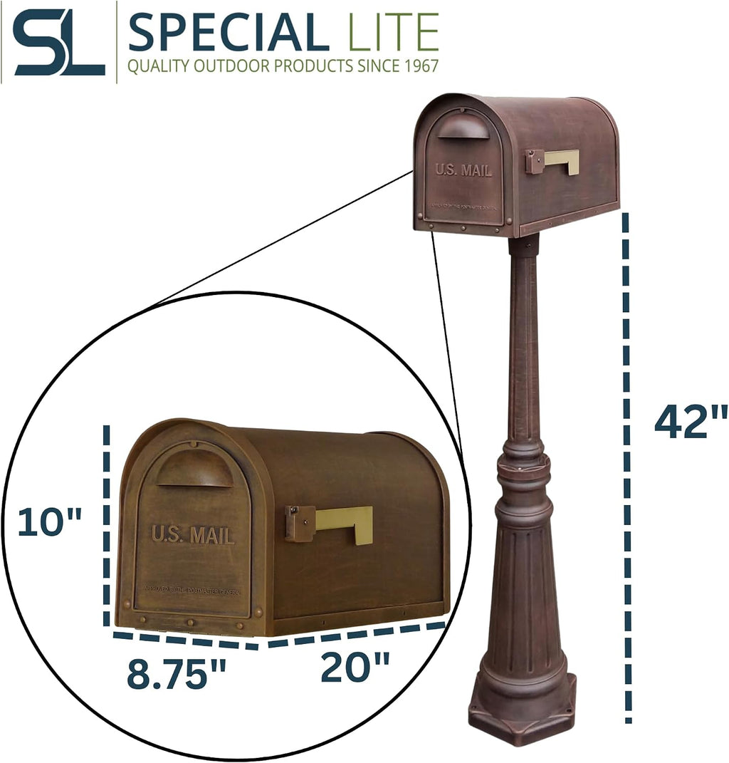 Special Lite Classic Curbside Mailbox with Tacoma Post - Copper Aluminum Mailbox with Post - SCC-1008_SPK-591-CP
