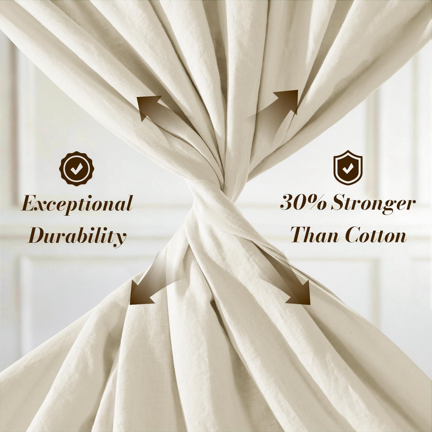 SONORO KATE 100% French Pure Linen Queen Size Sheets, Breathable and Durable, 16 Inch Deep Pocket - 4 Piece (Cream)