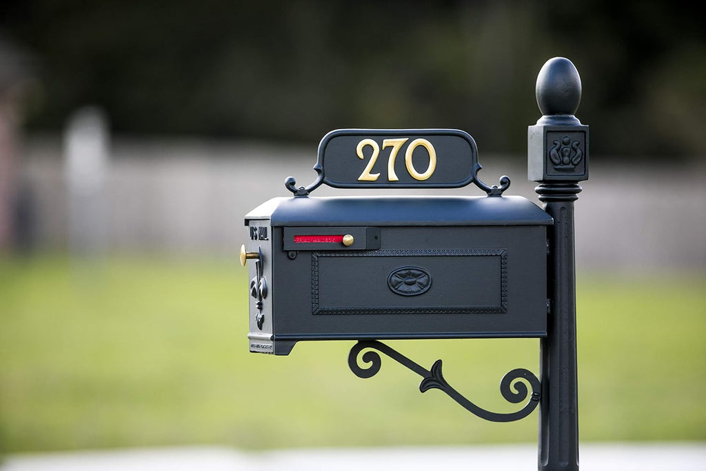 Imperial Mailbox & Post System | Black Rust-Resistant Aluminum Mailbox with Address Plate, Numbers, Decorative Scroll & Mounting Hardware – Powder Coated - Durable & Stylish Outdoor Mailbox