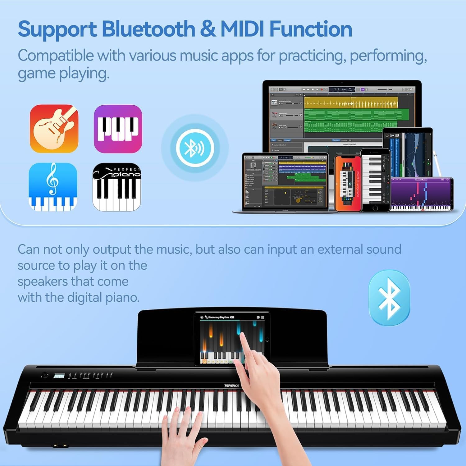 TERENCE P50 88 Key Weighted Keyboard Full Size Weighted Keyboard Piano 88 Keys with 2 * 25W Stereo Speakers,Digital Keyboard with Bluetooth,MIDI,Pedal,Audio/Video Recording,for Beginners and Advances
