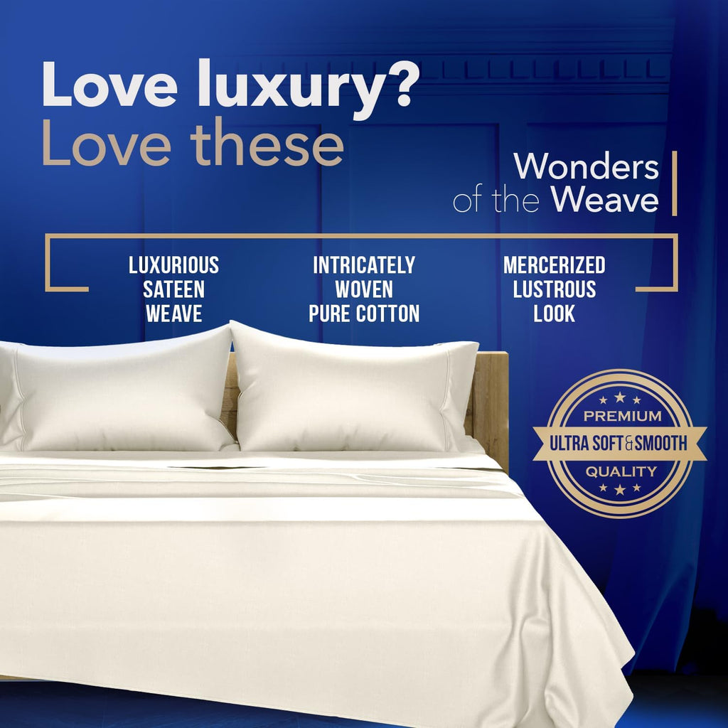 TEXAS LINEN CO. 100% Egyptian Cotton California King Sheet Sets - Luxury 1000 Series Lonestar Lovin' Collection Cal King Sheet Set (6 PC, Ivory), Soft, Cooling, 16' Deep Pocket Hotel Bed Sheets