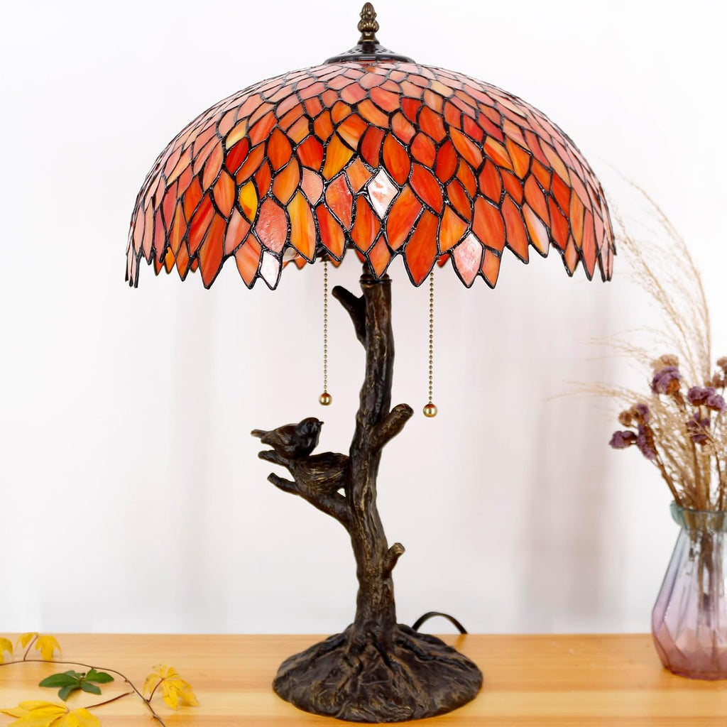 Large Tiffany Lamp Shade Replacement Only 16Inch Stained Glass Lampshade Fit For Table Lamps FLoor Lamp Ceiling Fixture Pendant Hanging Light Home Office Decoration (Wisteria Red Orange)