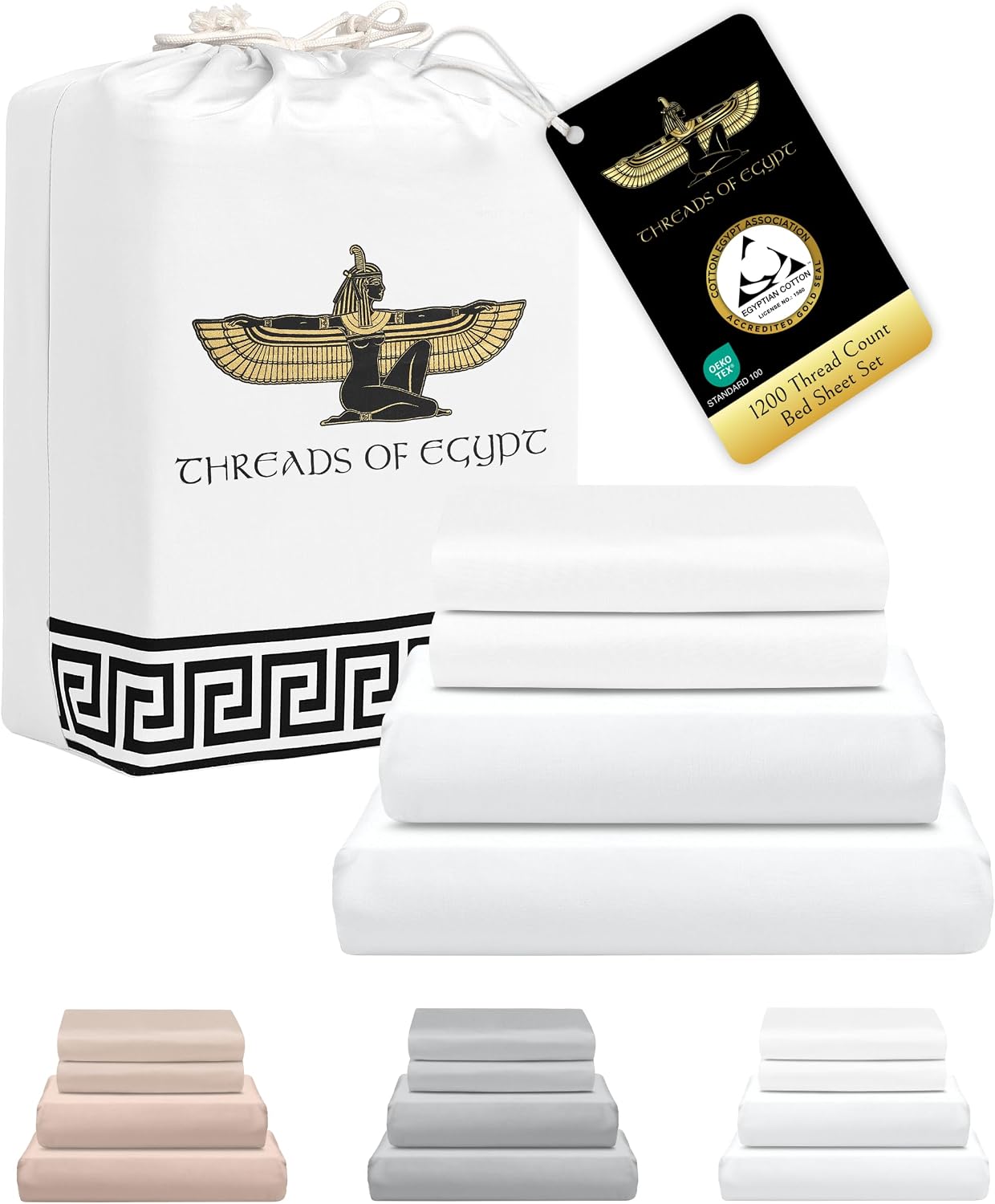 100% Egyptian Cotton Sheets Queen Size | 1200 Thread Count | CEA Gold Seal Certified | Ultra Soft | Cooling for Hot Sleepers | 18' Deep Pocket | Queen Size [White]