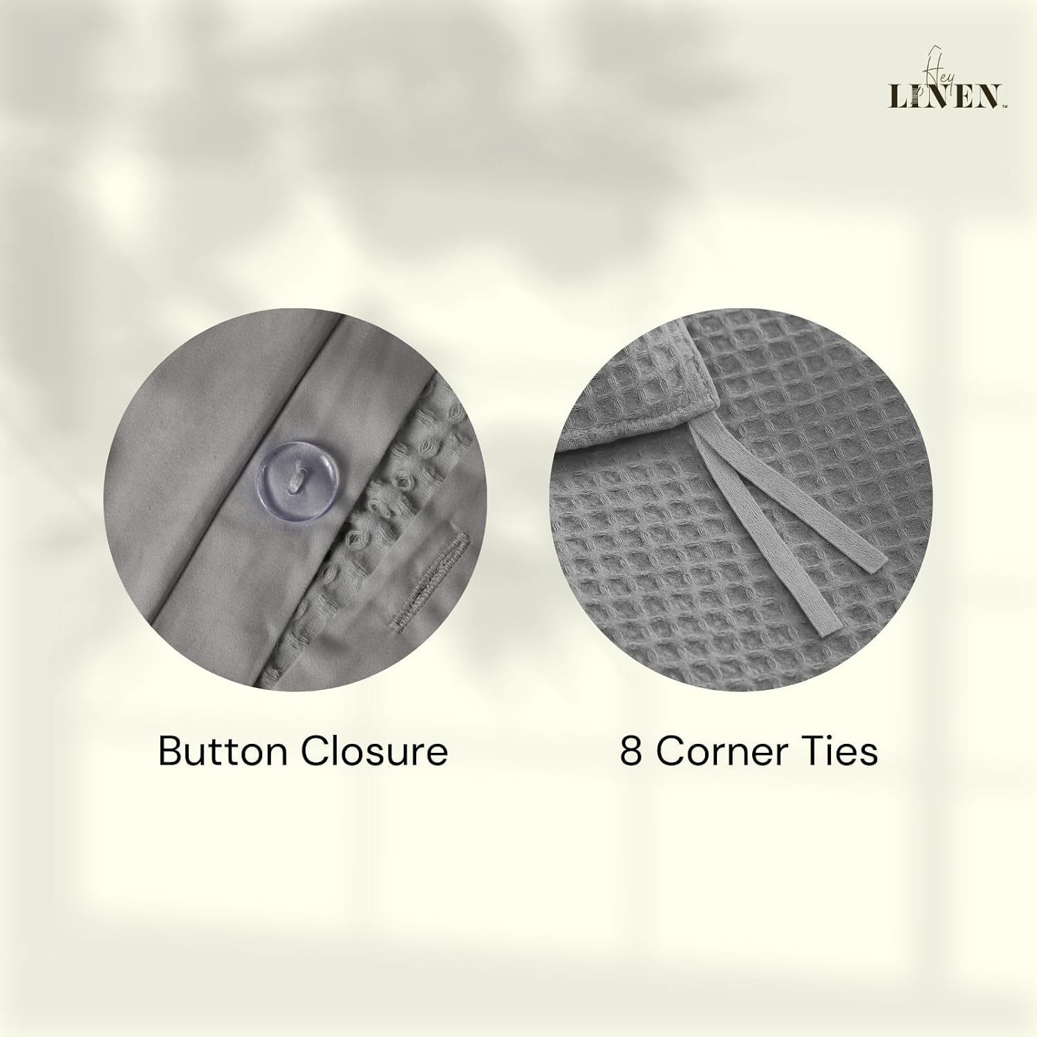 Luxury Organic Cotton Waffle Weave Duvet Cover King Set with Pillowcase|100% Egyptian Cotton 600 TC|Soft Breathable Cooling Comforter Cover with Buttons and Corner Ties|Size 104x90 Gray