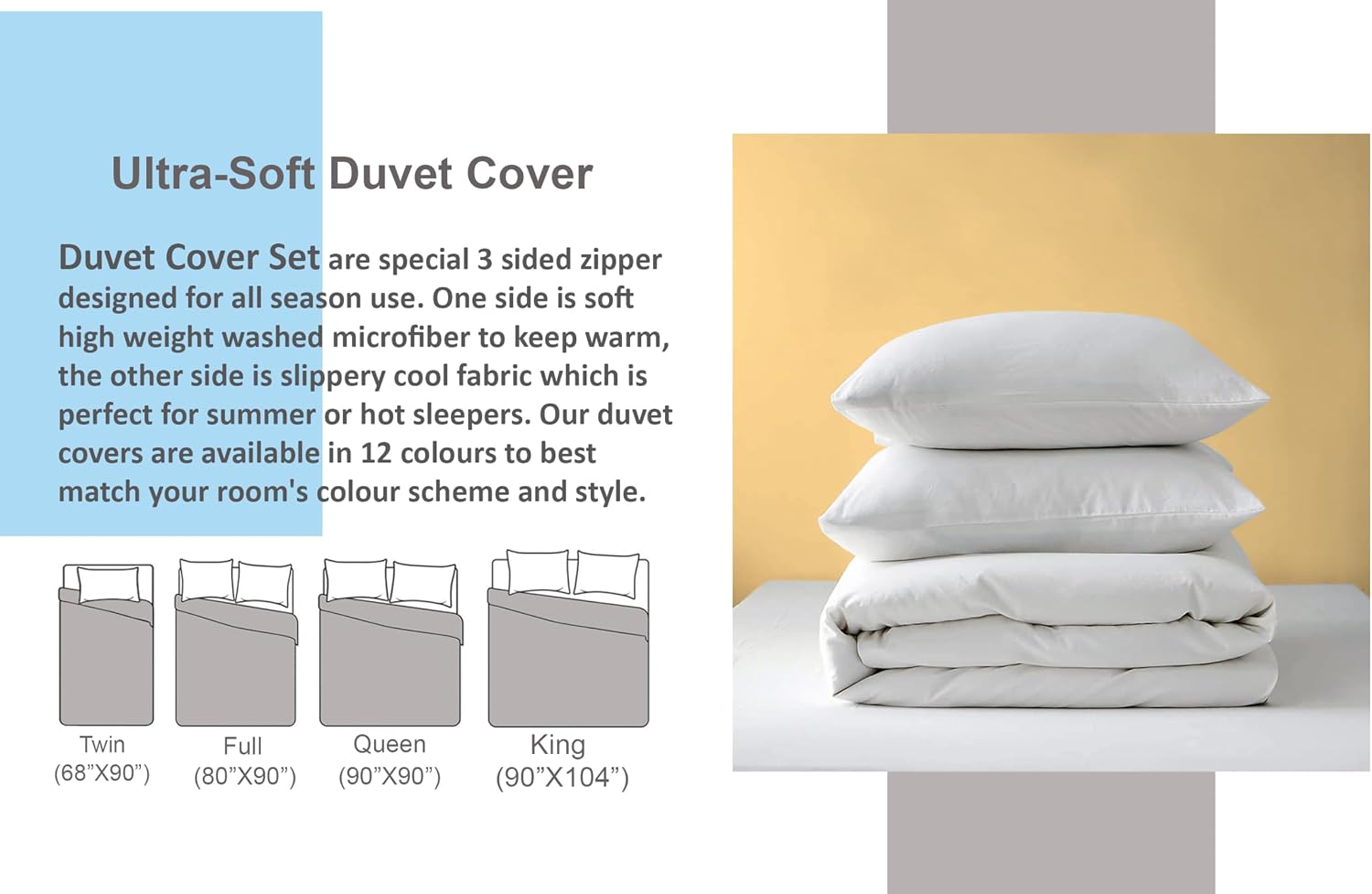128x120 Duvet Cover Set 3 Sided Zipper Close Oversized King Plus Silver Grey - Microfiber Duvet Cover Set with 3 Sided Zipper Close, 3 PCS Oversized King Plus Duvet Cover & 2 Pillow Cases(20'X40)