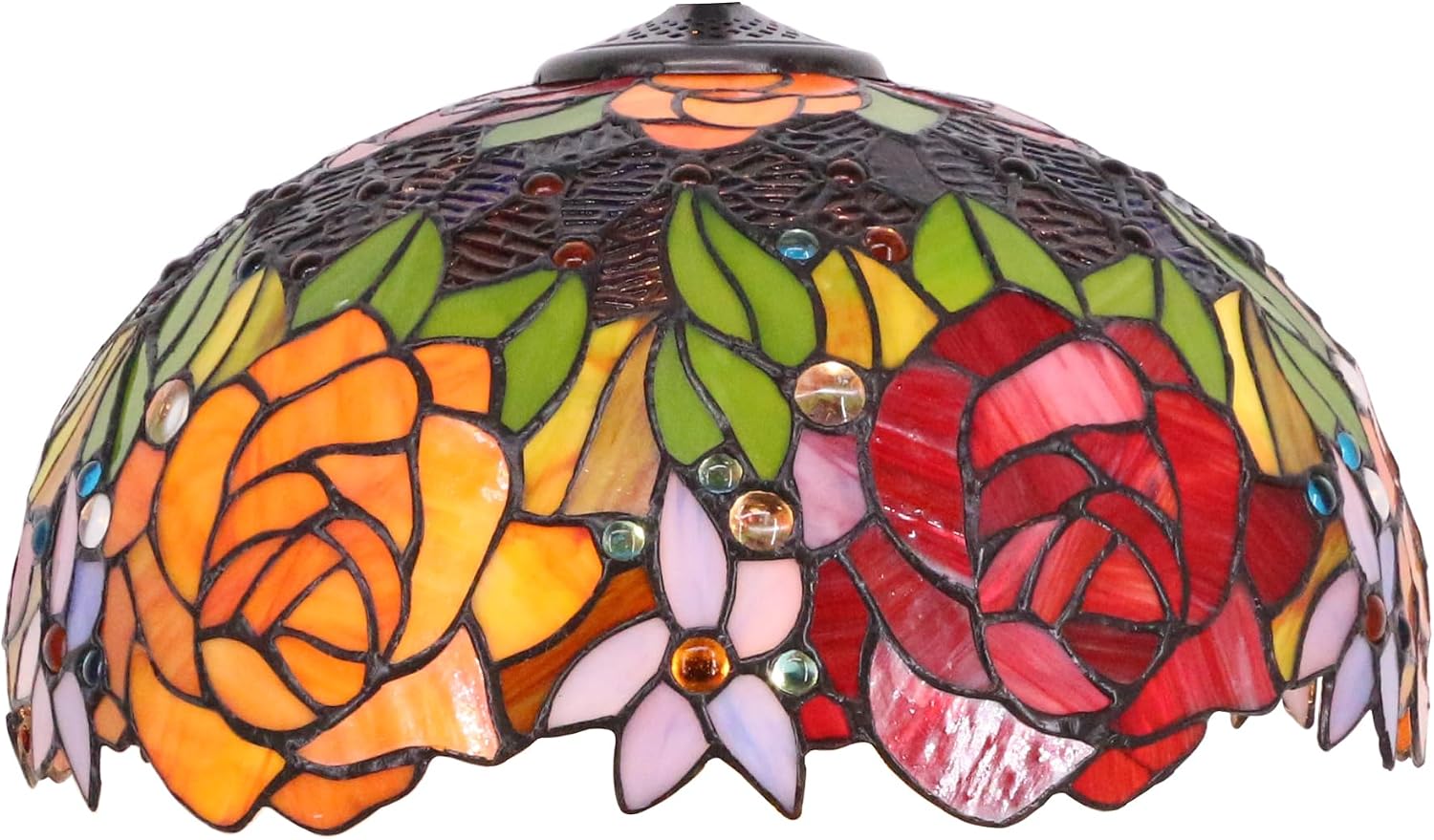 Large Tiffany Lamp Shade Replacement Only 16Inch Stained Glass Lampshade Fit For Table Lamps FLoor Lamp Ceiling Fixture Pendant Hanging Light Home Office Decoration (Red Yellow Roses)