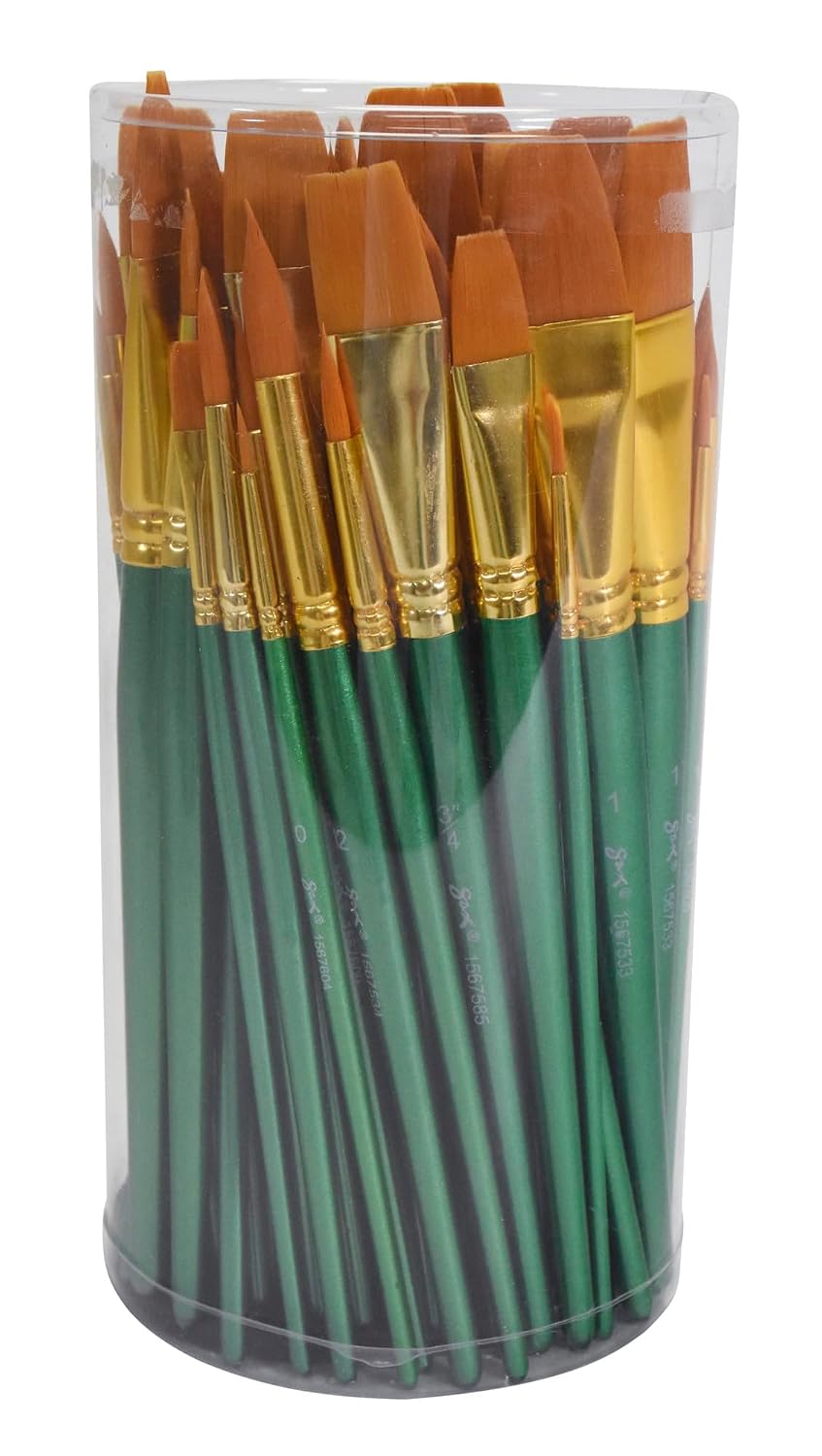 Sax Optimum Golden Synthetic Taklon Paint Brushes, Assorted Sizes, Set of 72 - 404637