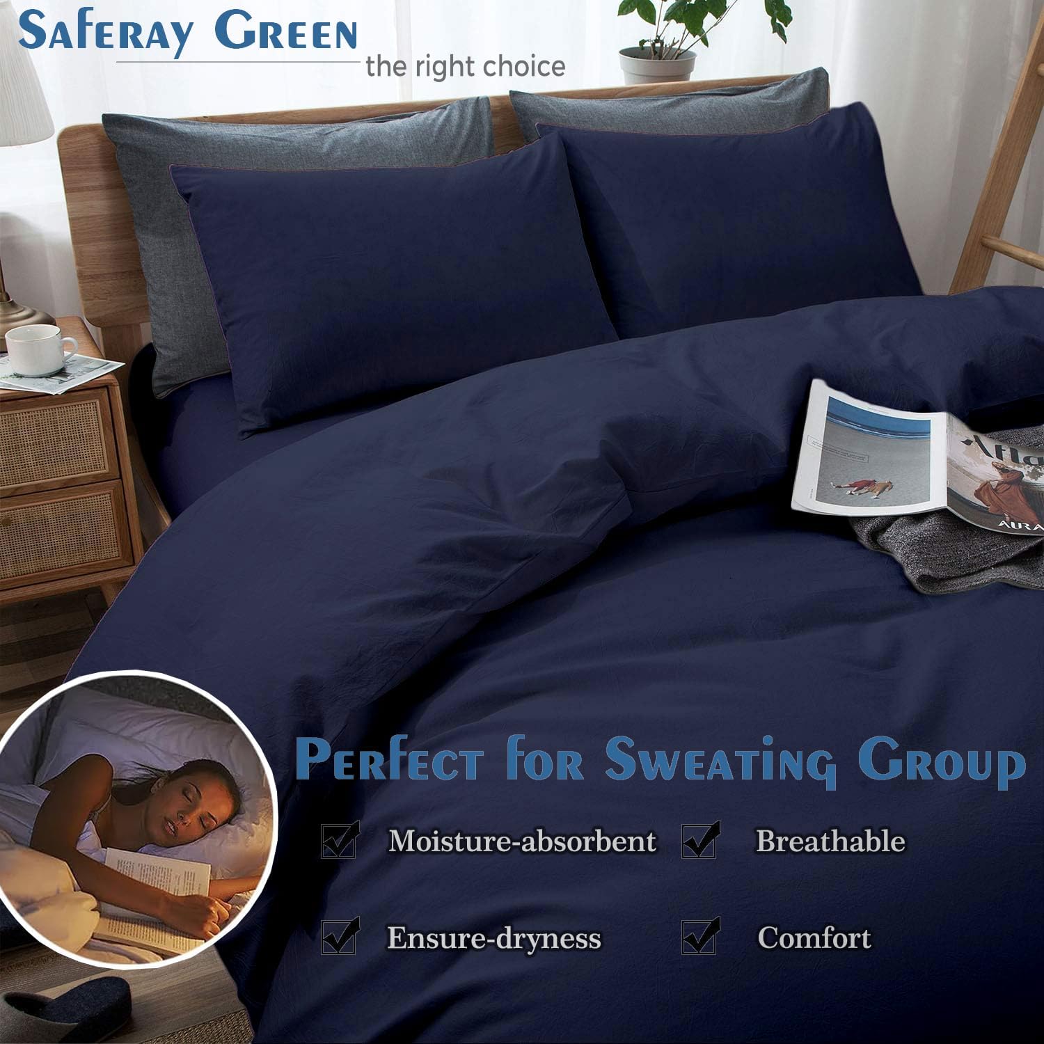 Navy Blue Duvet Cover Set Oversized Queen Size 1 Duvet Cover with 2 Pillow Shams 3-Pc Comforter Cover with Zipper Closure & Corner Tie 100% Egyptian Cotton Cover (98x98 Inch, Navy Blue)