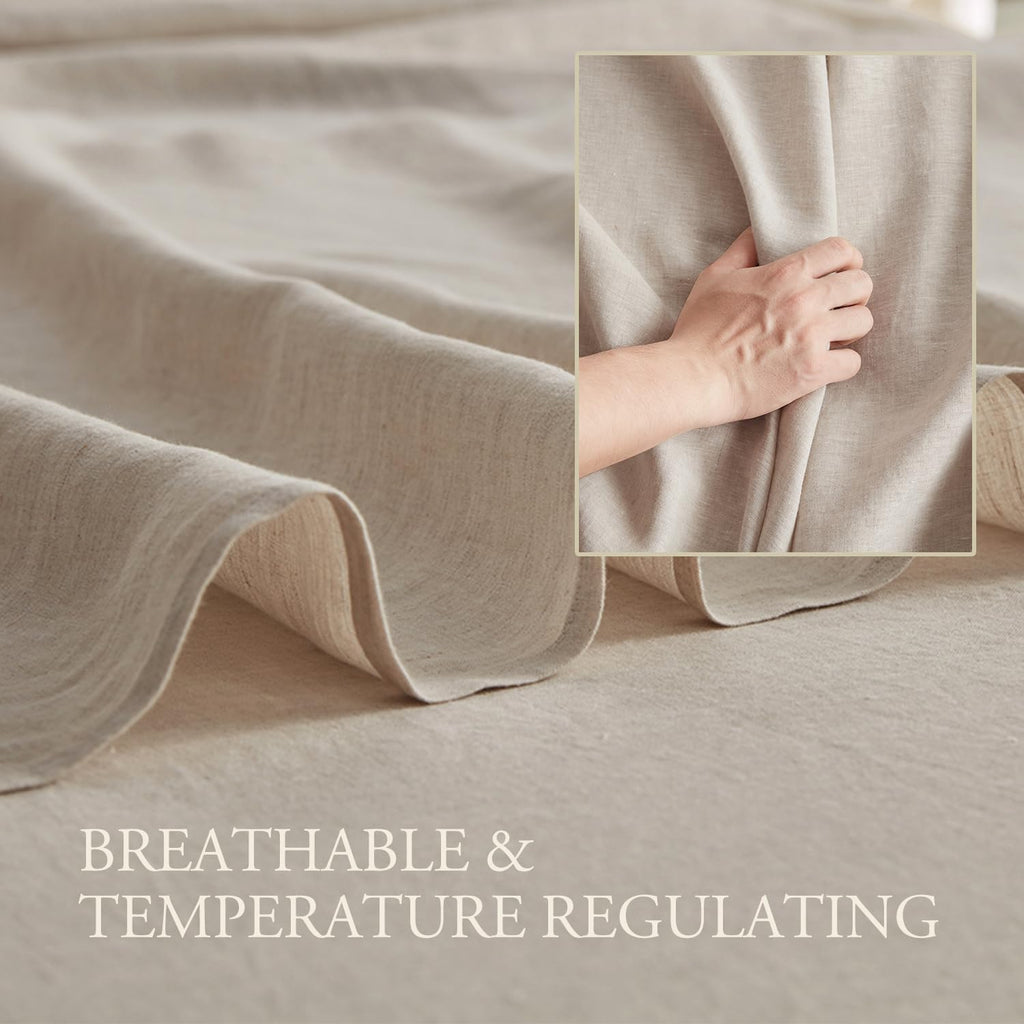 DAPU Pure Linen Sheets Set, 100% French Linen from Normandy, Breathable and Durable for Hot Sleepers, 4 Pcs Set - 1 Flat Sheet, 1 Fitted Sheet, 2 Pillowcases (Natural Linen, California King)