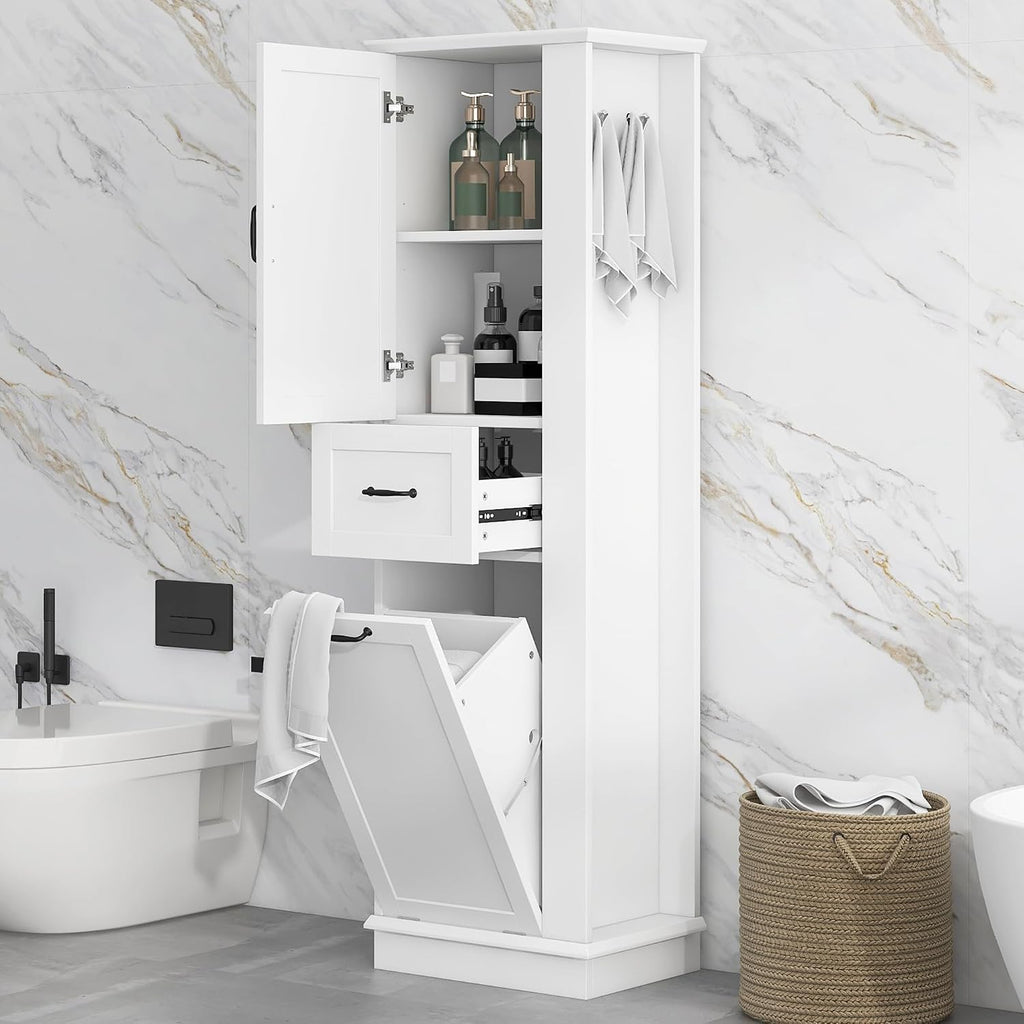Tall Bathroom Storage Cabinet with Tilt-Out Compartment, Space Saving Bathroom Accent Storage Cabinet with Adjustable Shelves, Modern Freestanding for Home Kitchen, Living room (White Style5)