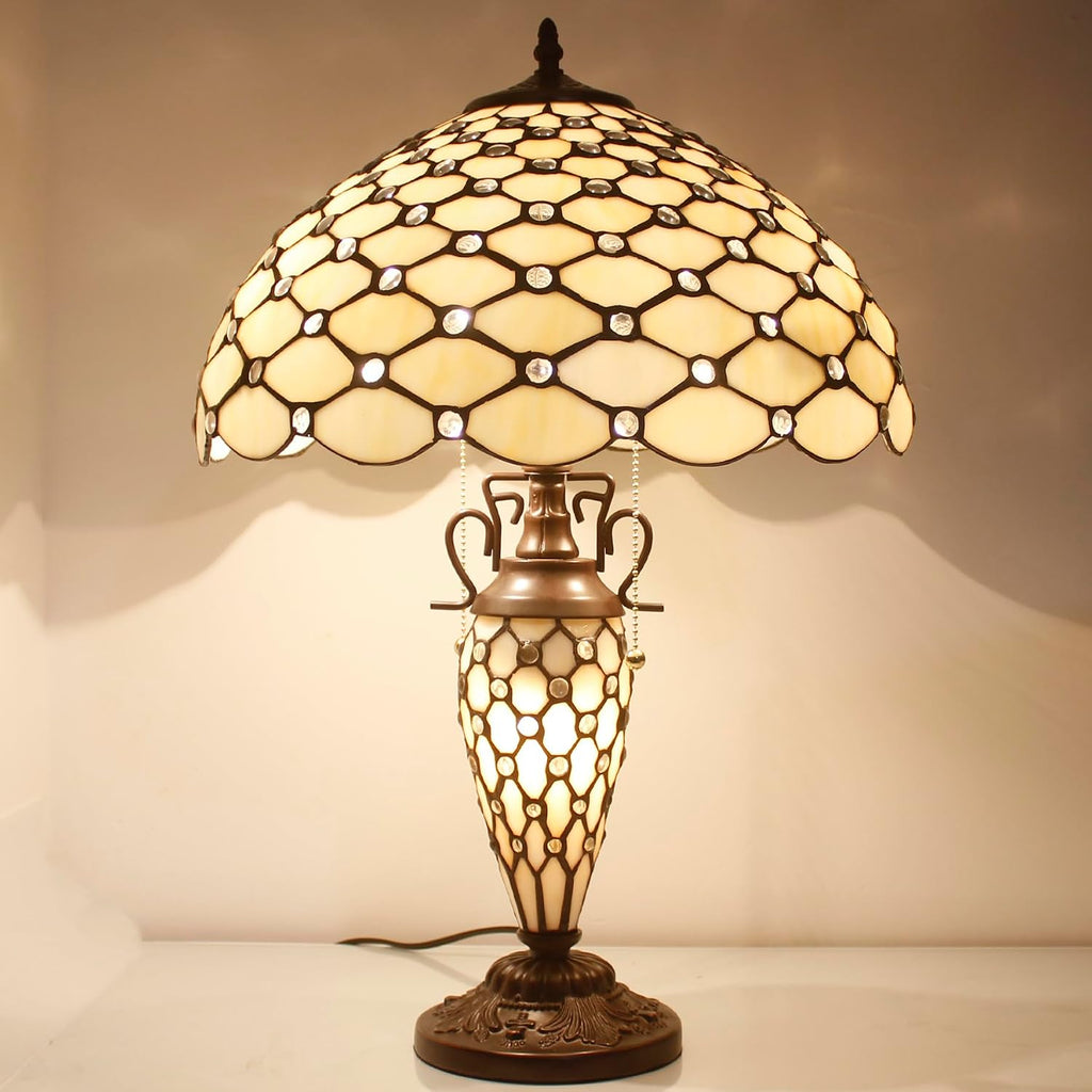 Tiffany Lamp Shade Replacement W16H7 Inch Stained Glass Crystal Pear Bead Lampshade Fit For Table Lamps FLoor Lamp Ceiling Fixture (3 Hooks)Pendant Hanging Light S005 WERFACTORY Home Office Decoration
