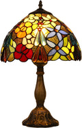 Tiffany Tall Table Lamps Bedside Nightstand Rose Flower Beads Stained Glass Table Lamp for Bedroom,Living Room,Dining Room Restaurant Hotel Desk Reading Light+LED Bulb,12X12X18 INCH