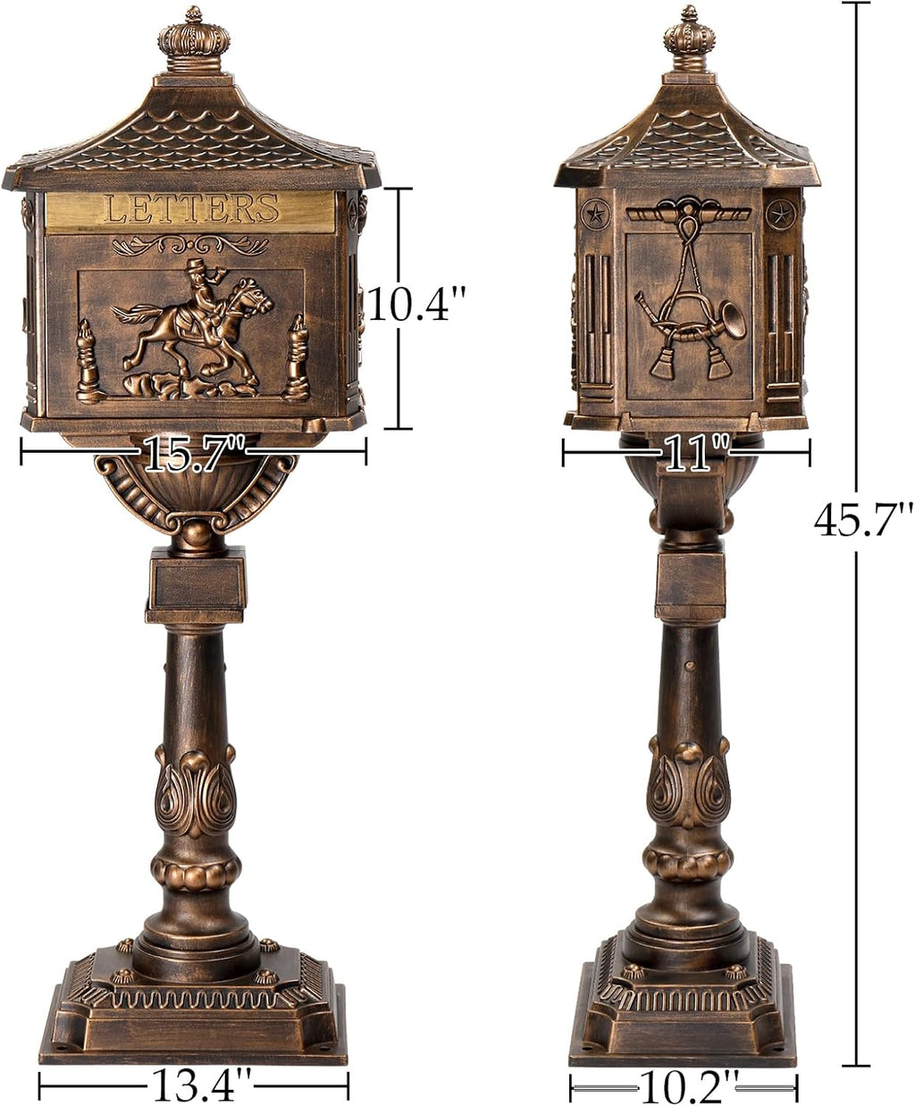 Cast Aluminum Mailbox Postal Box, Locking Mailbox for Outside with Keys, Curbside Mail Manager Outside Weatherproof Rustproof Security Post-Mount Mail Box (Antique Bronze)