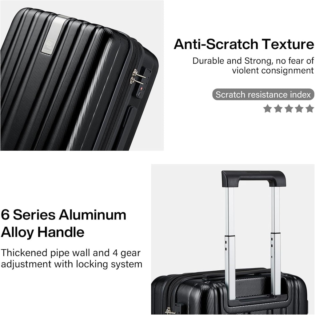 Hanke Expandable Hardshell Luggage Sets 3 piece Carry on Luggage with Wheels Suitcases Lightweight Checked Travel Luggage Rolling Large Suitcase Travel Luggage Bag Woman Men 20/24/29 Inch(Jet Black)