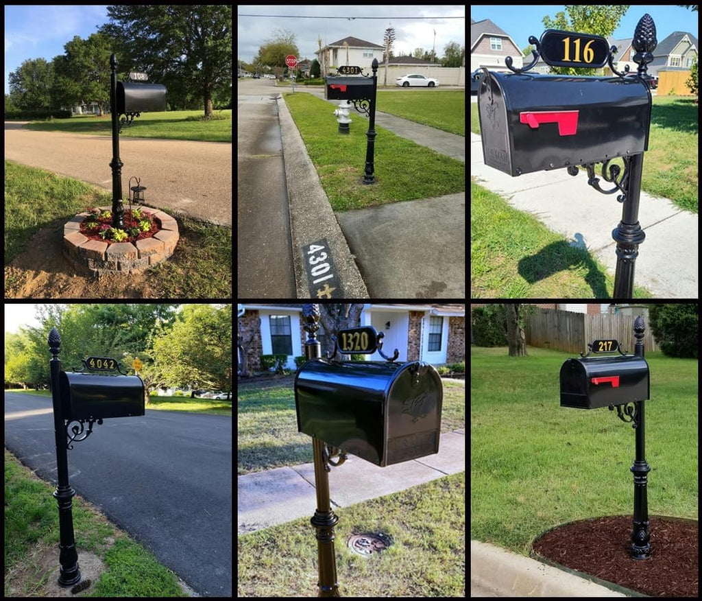 Charleston Mailbox & Post System – Black Rust Resistant Mailbox – Includes Address Plaque, Numbers, Scroll & Mounting Hardware (Large)