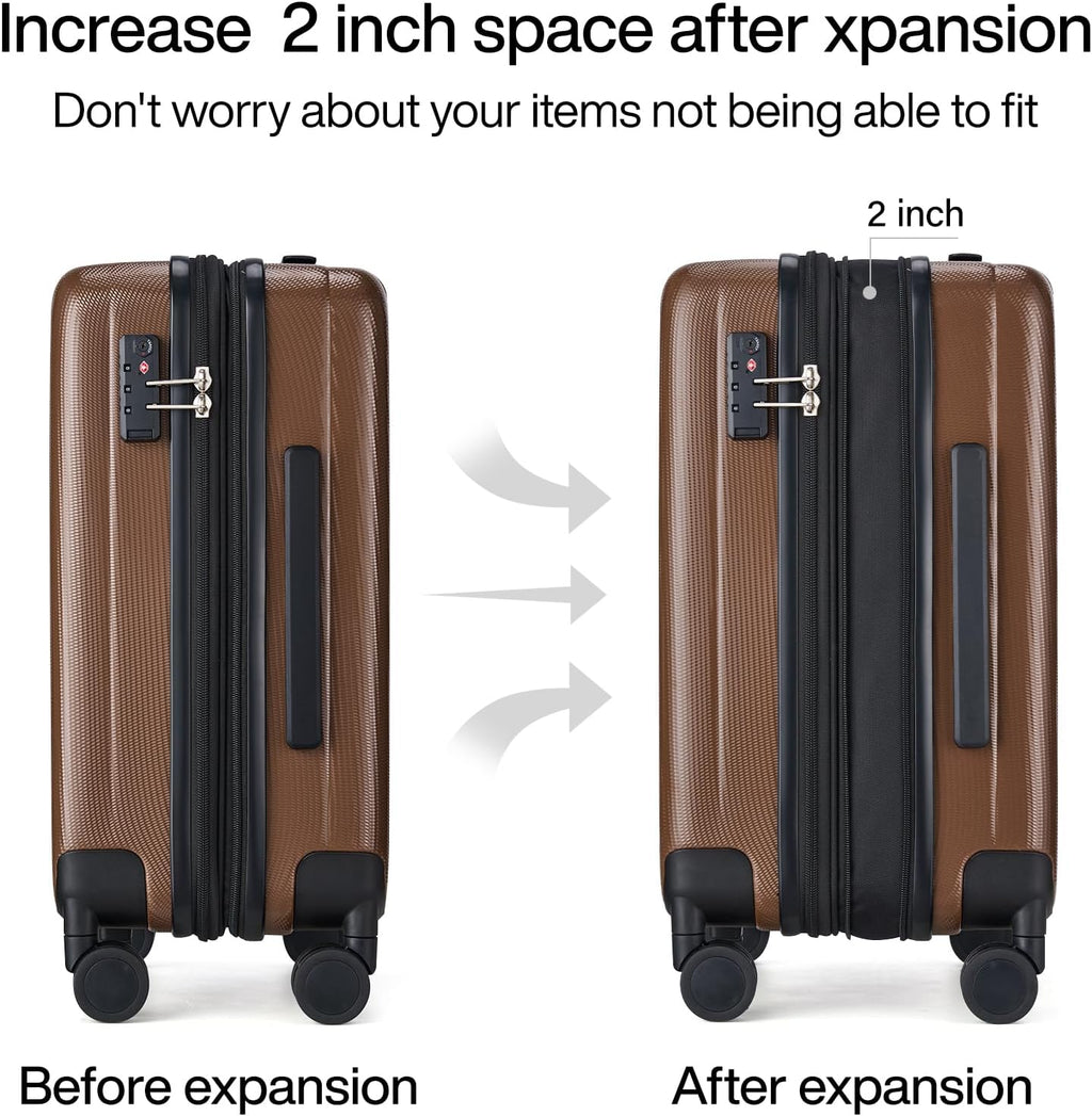 Hanke Expandable Hardshell Luggage Sets 3 piece Carry On Luggage with Wheels Suitcases Lightweight Checked Tsa Luggage Rolling Large Suitcase Travel Luggage Bag Woman Men 20/24/29 Inch(Brown)