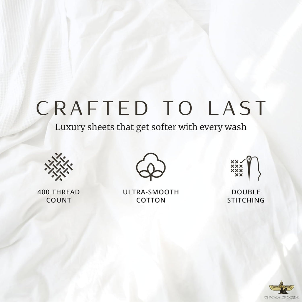 100% Egyptian Cotton Sheets Split King Size | 400 Thread Count | CEA Gold Seal Certified | Ultra Soft | Cooling for Hot Sleepers | 18' Deep Pocket | Split King Size [White]