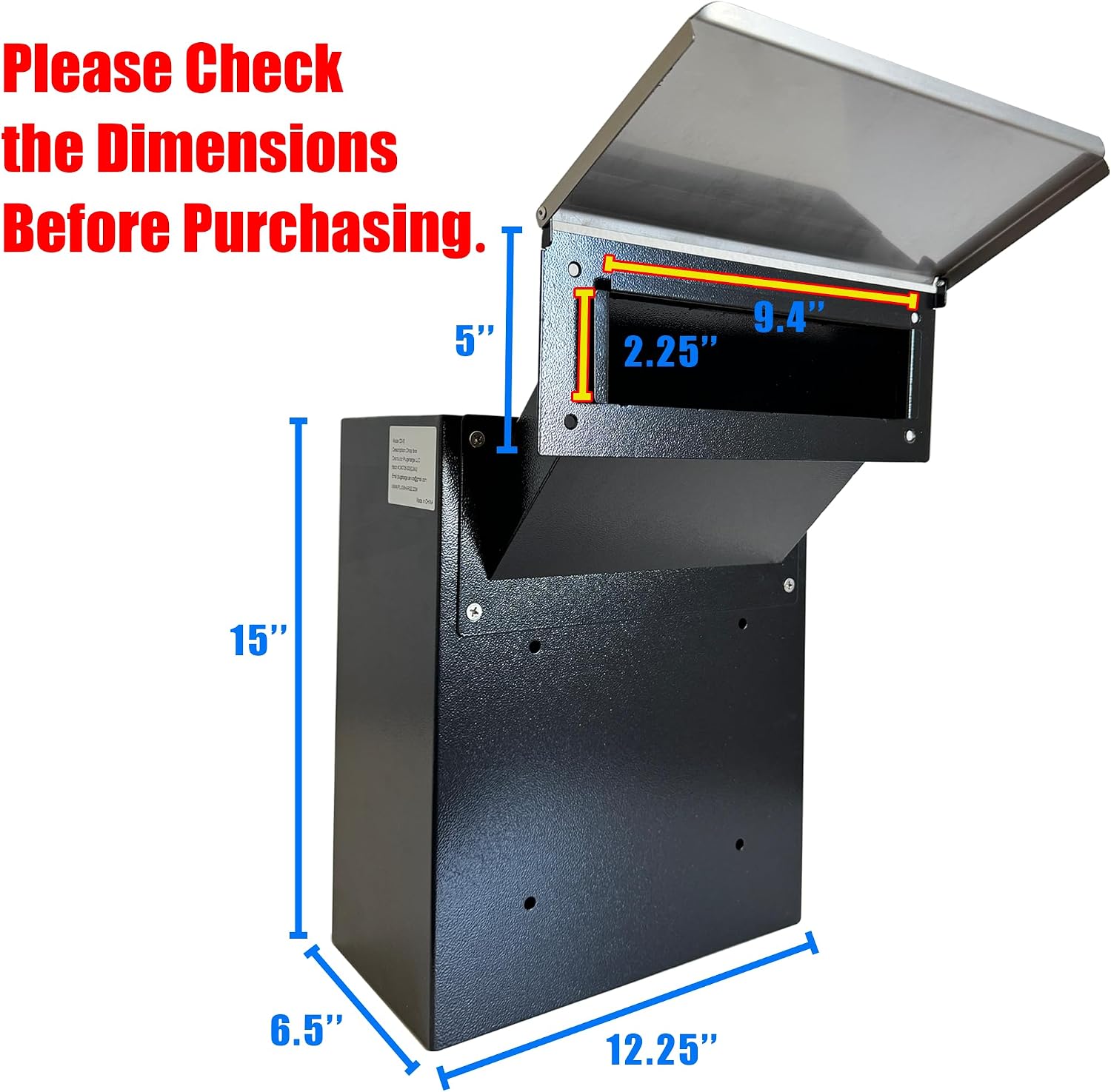 Through-the-Wall Drop Box with Rainproof Cover | Heavy Duty Through Wall Mailbox with 8.25-Inch Adjustable Chute | Rainproof Locking Drop Safe for Mail, Rent, Checks, Cash, and Keys, Black